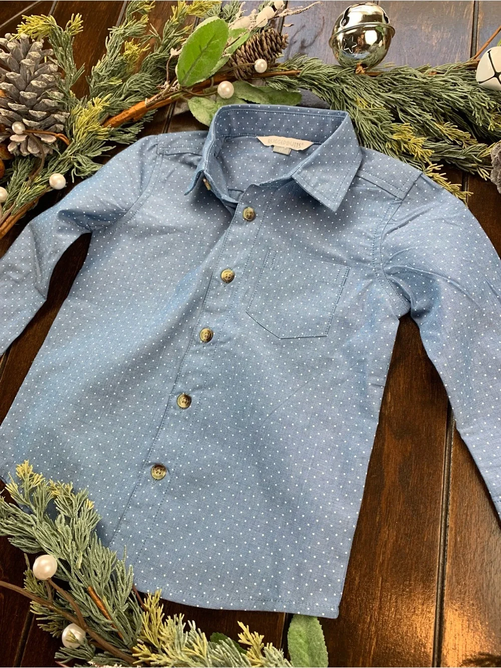 Rugged Butts Chambray Blue Dot-Print Long-Sleeve Button-Down Shirt for Kids